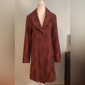 EUC Vintage y2k Static Damask Pattern Brown Corduroy Cotton Jacket Coat Medium